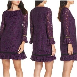 Eliza J Women's Bell Sleeve LACE Shift Dress Purple 4P